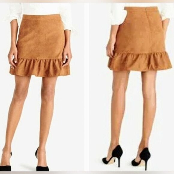 NWT J. Crew Factory Women's Brown Faux Suede Ruffle Mini Skirt Lined Western 8 - Picture 3 of 10